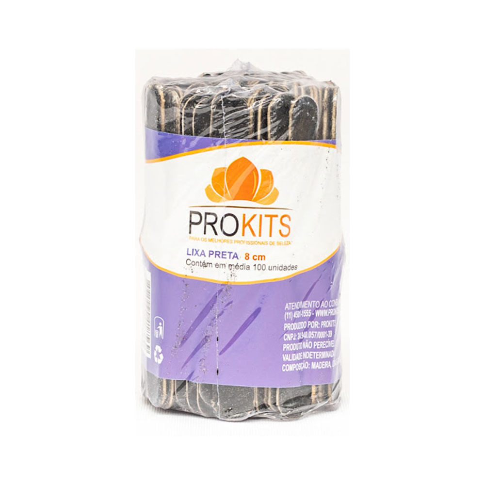 Pacote transparente com 100 lixas Prokits pretas 8 cm