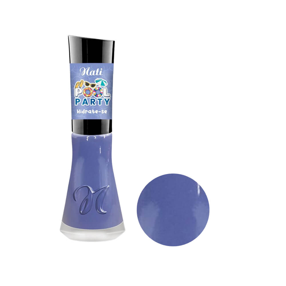 Frasco do Esmalte Nati Pool Party Hidrate-Se azul cremoso, frente do produto