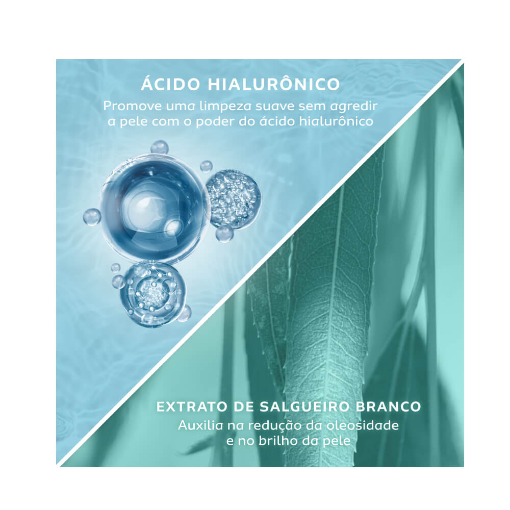 Ingredientes e benefícios do Gel de Limpeza Monange: ácido hialurônico e extrato de salgueiro branco