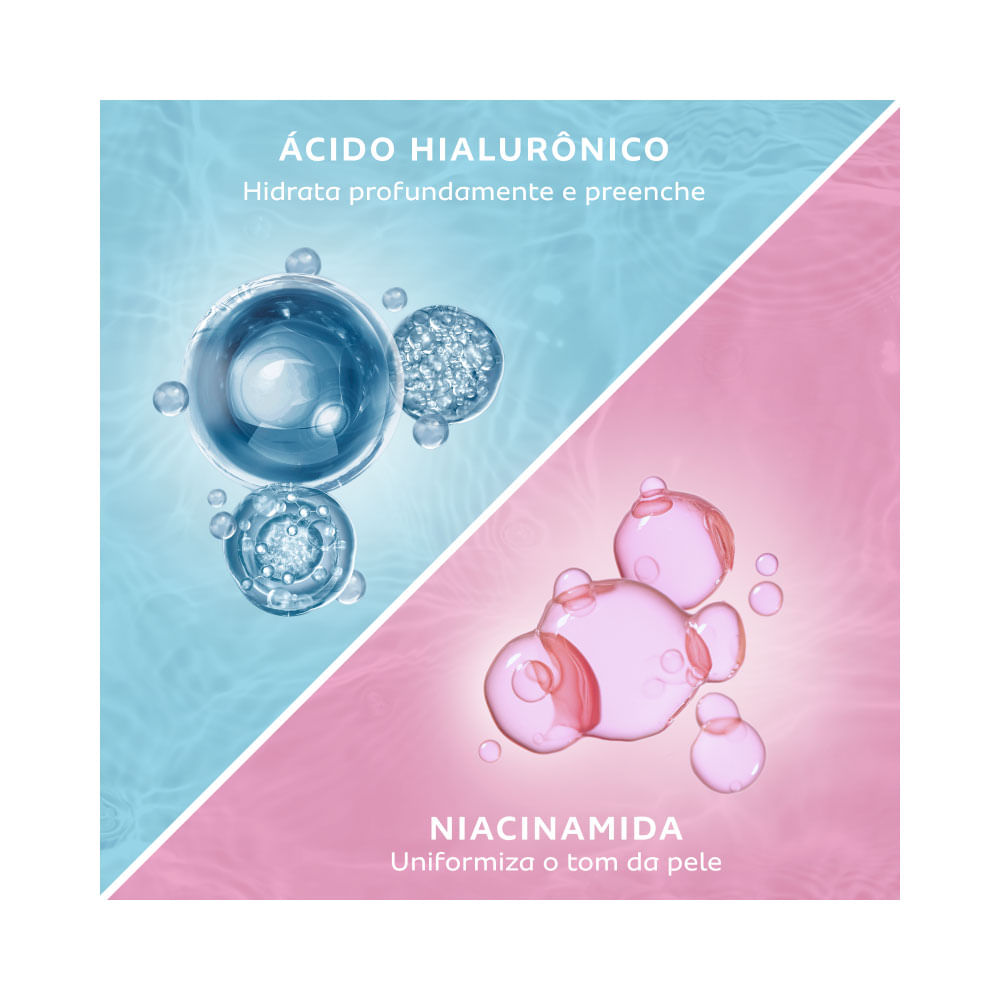 Ilustração de moléculas representando Ácido Hialurônico e Niacinamida