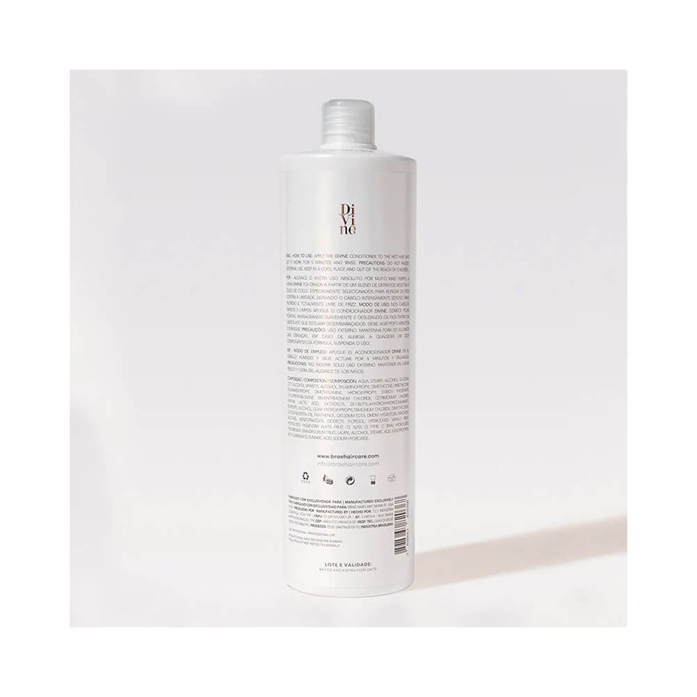 Verso do condicionador Braé Divine Antifrizz com informações e ingredientes