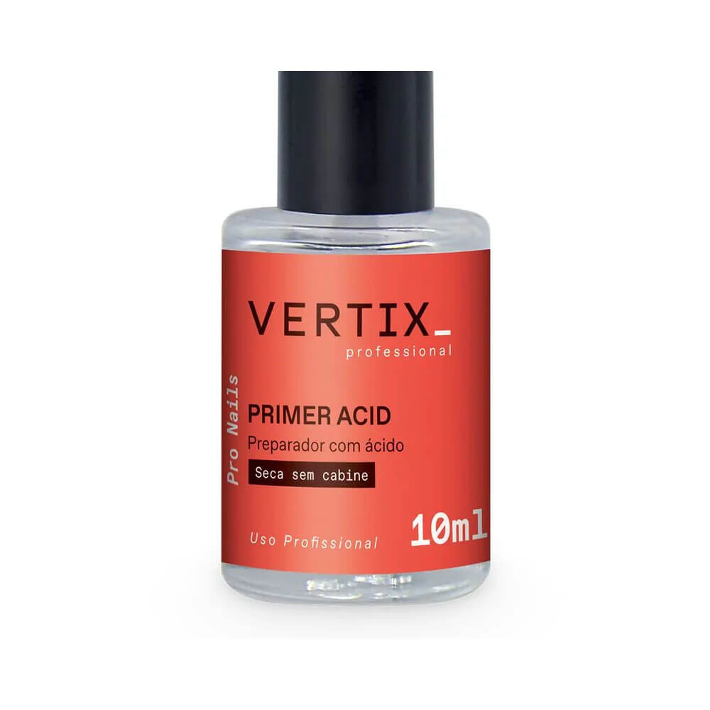 Close frontal do frasco de 10ml do Primer Bonder Acid Vertix