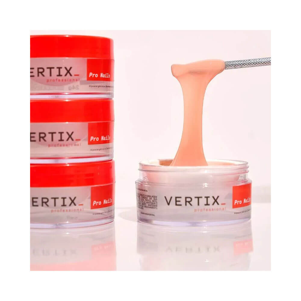 Potes do Gel Vertix Builder Max mostrando textura e cor nude