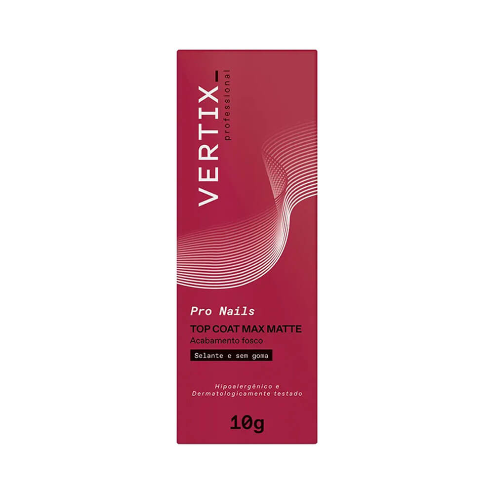 Embalagem externa Top Coat Vertix Max Matte caixa vermelha 10g
