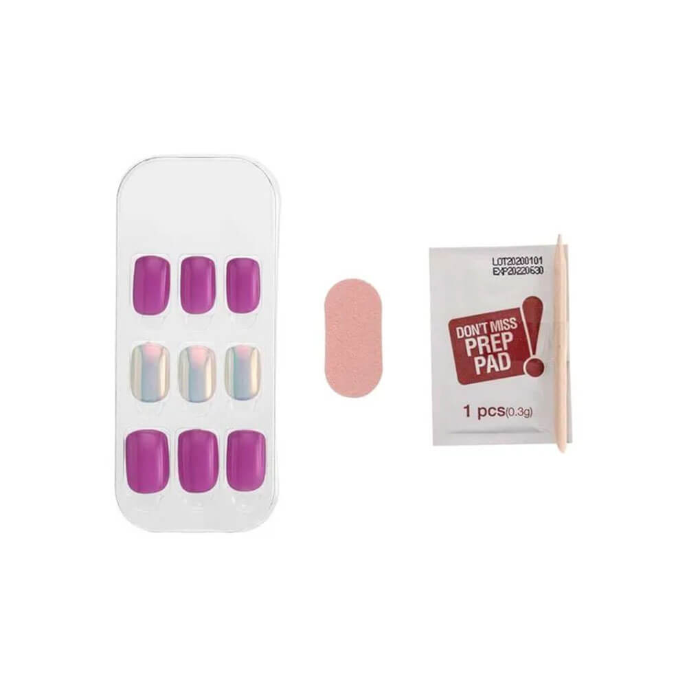 Kit com unhas postiças, lixa e lenço preparatório Kiss New York Press & Go Cool Purple