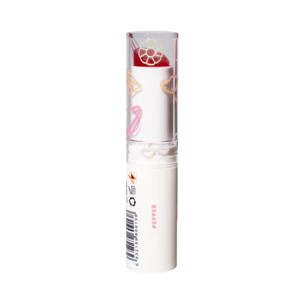 Detalhes do Jelly Balm Melu Pepper com embalagem e código de barras visíveis