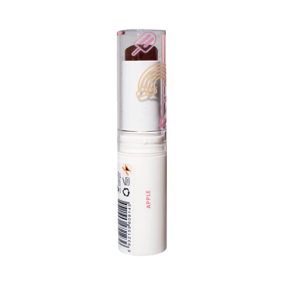 Jelly Balm Melu Apple visto de lado com tampa transparente decorada