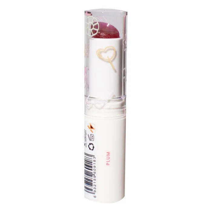 Detalhe da embalagem do Jelly Balm Melu Plum mostrando o design e a tampa transparente