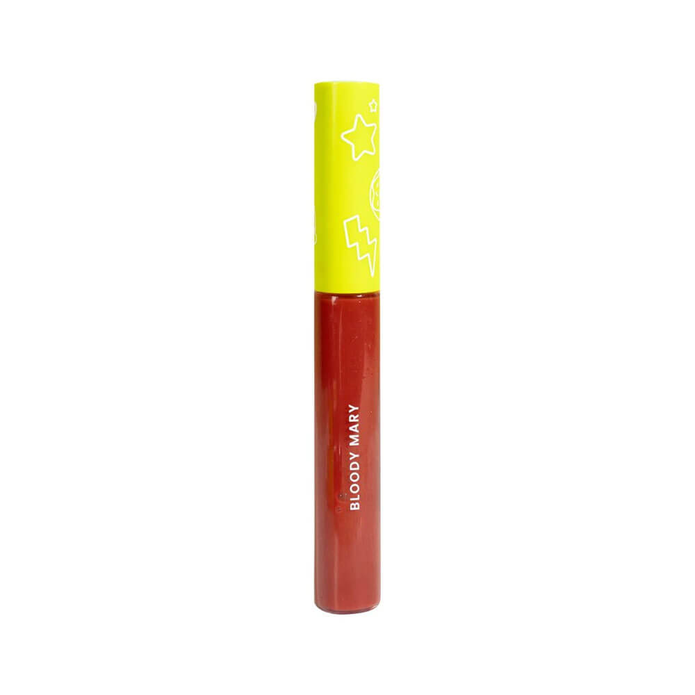 Detalhe frontal do tubo do Magical Gloss Melu com destaque para a cor Bloody Mary