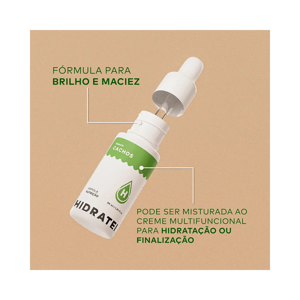 Ampola Hidratei com conta-gotas em fundo bege