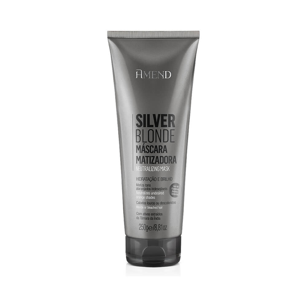 Máscara Matizadora Amend Silver Blonde 250g - embalagem tubo prateada, efeito neutralizante para cabelos loiros