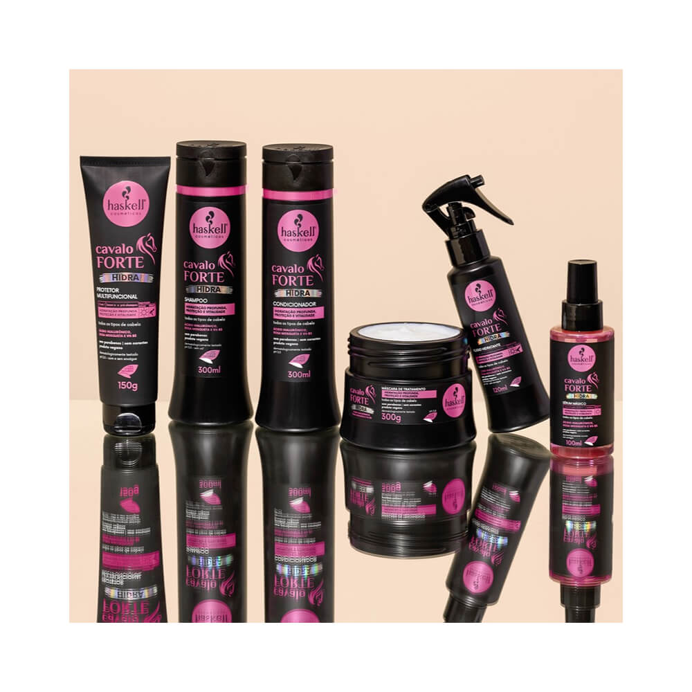 Linha Haskell Cavalo Forte Hidra com vários produtos - destaque para máscara 300g