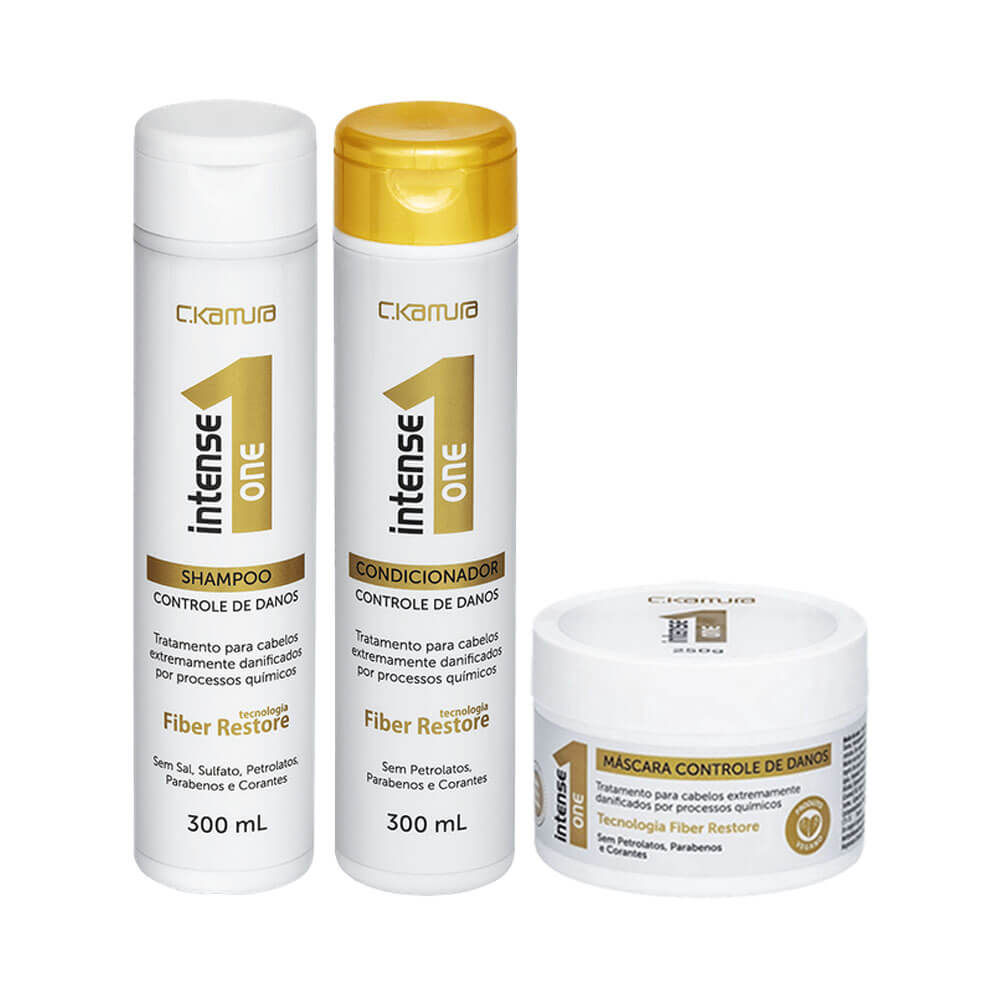 Kit C.Kamura Intense One Controle de Danos: shampoo 300ml, condicionador 300ml e máscara de tratamento
