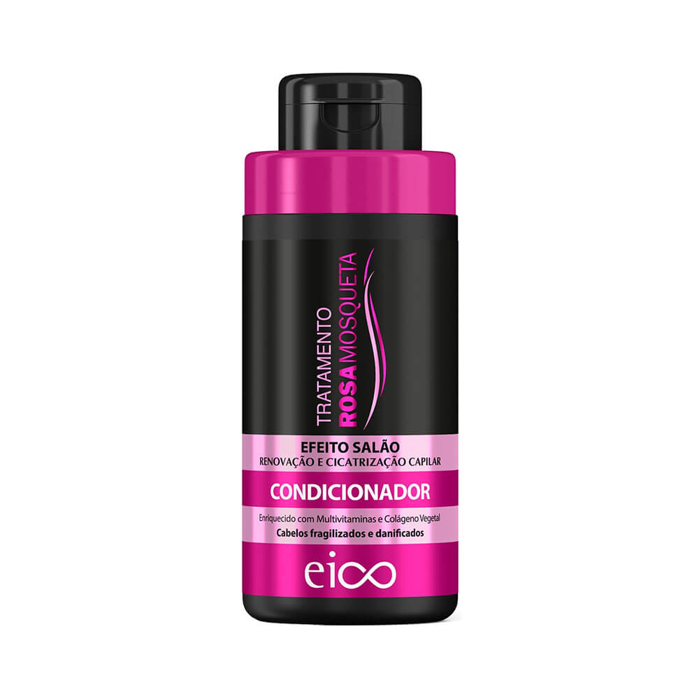 Frontal do frasco de condicionador Eico Efeito Salão Rosa Mosqueta 450ml
