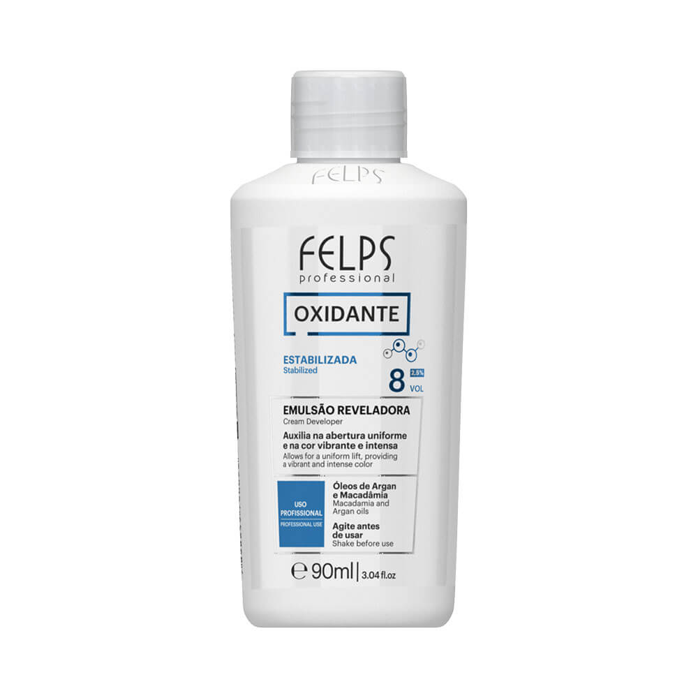Frente do frasco Água Oxigenada Felps Color 8 Volumes 90ml