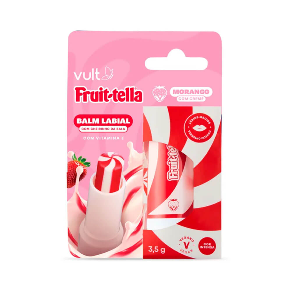 Embalagem completa do Balm Vult Fruit-tella Morango com Creme 3,5g