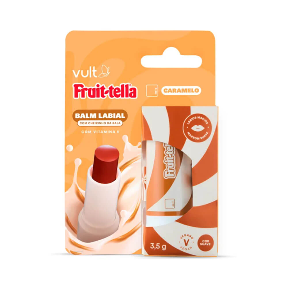 Balm Vult Fruit-tella Caramelo em embalagem com blister e informações