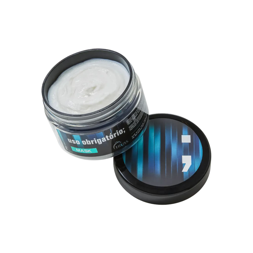 Pote aberto mostrando o creme branco e cremoso da Máscara Truss 180g