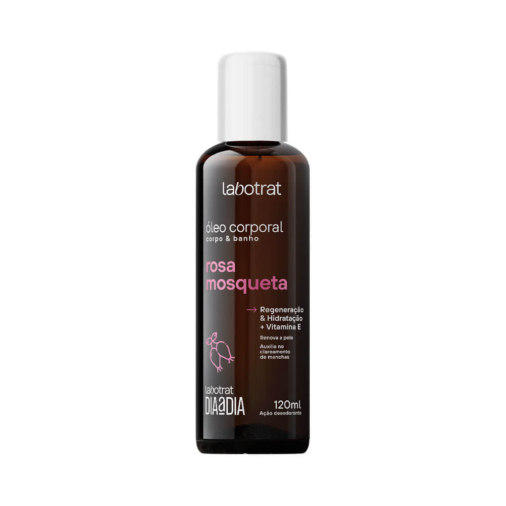 Frasco âmbar do Óleo Corporal Labotrat Rosa Mosqueta 120ml