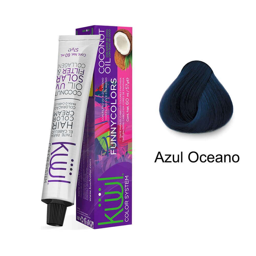 Tube, embalagem e mecha mostrando a tonalidade Azul Oceano