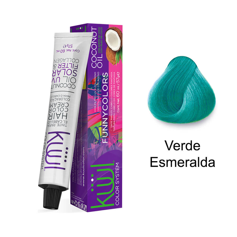 Tubo e caixa da coloração com amostra de cor verde esmeralda