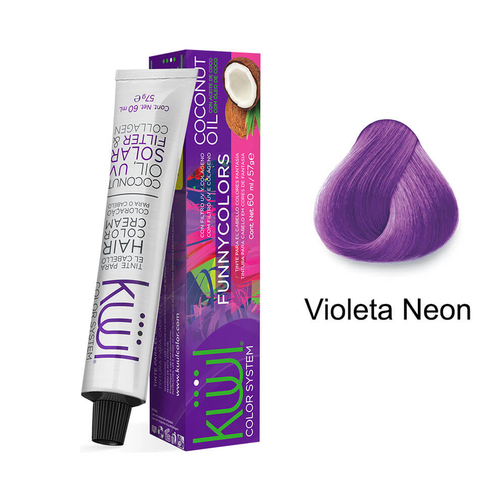 Tubo e amostra de cor Violeta Neon da coloração Kiwi Funny Colors