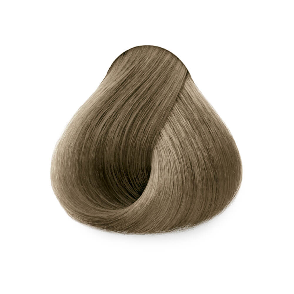 Amostra de cor loiro claríssimo com reflexos cinza da Coloração Kiwi 9.11