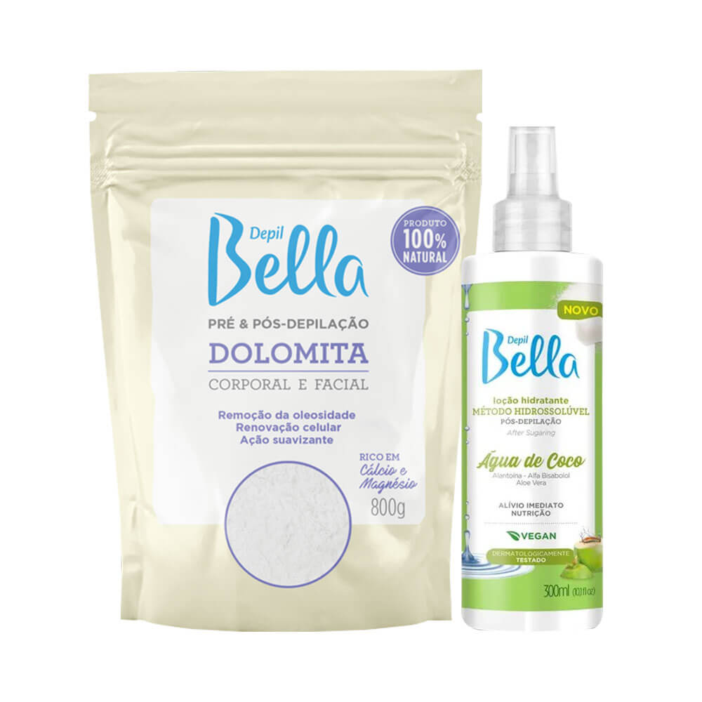 Kit Dolomita Depil Bella 800g e Loção Hidratante Pós-Depilação 300ml