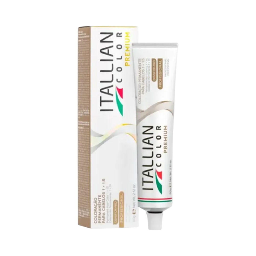 Caixa e tubo da coloração Itallian Color Premium 7.66 com detalhes da embalagem