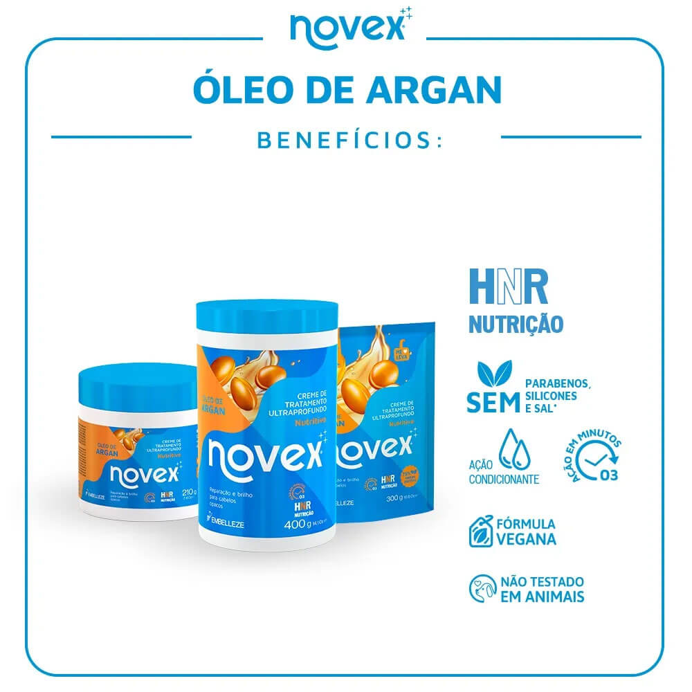 Linha Novex Óleo de Argan com diferentes tamanhos