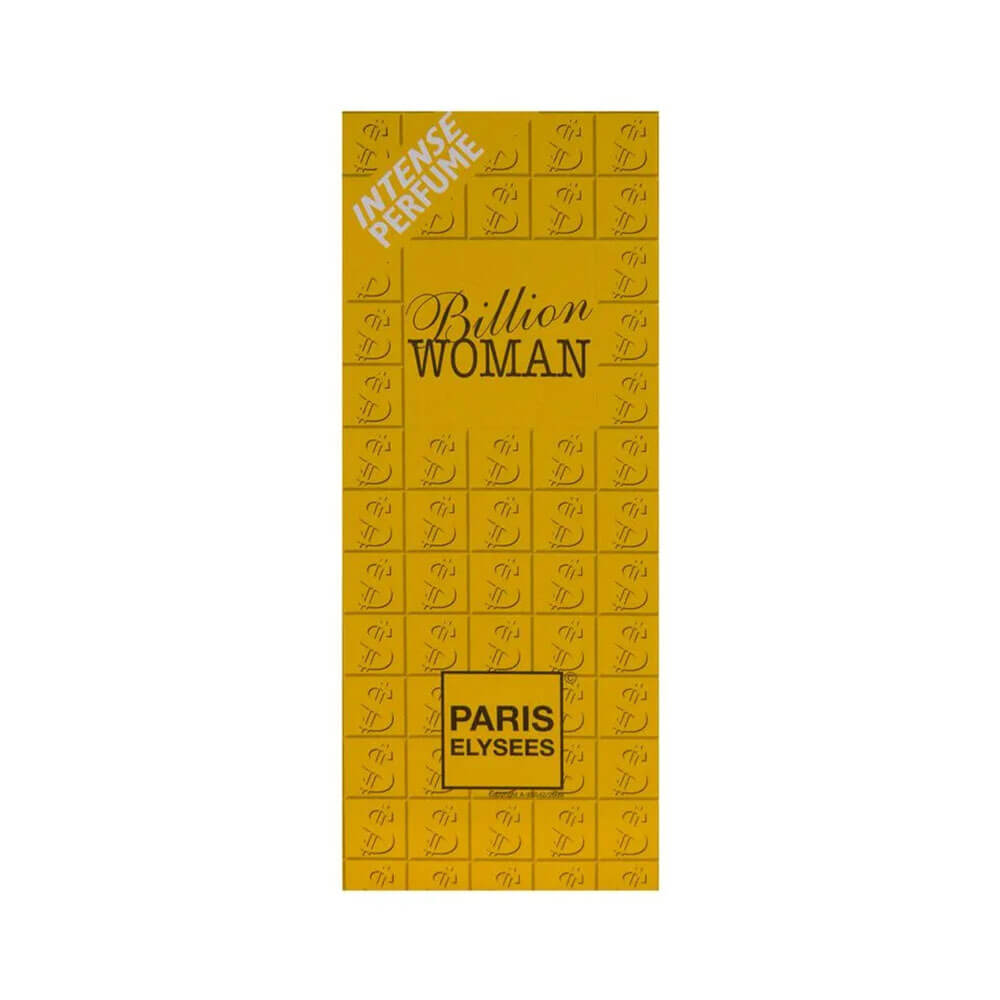 Perfume Paris Elysees Billion Woman 100ml - embalagem amarela e frasco elegante