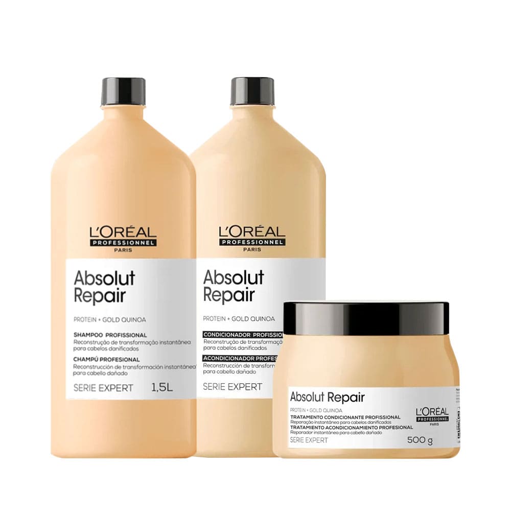Kit L'Oréal Professionnel Serie Expert Absolut Repair com shampoo, condicionador e máscara Gold Quinoa