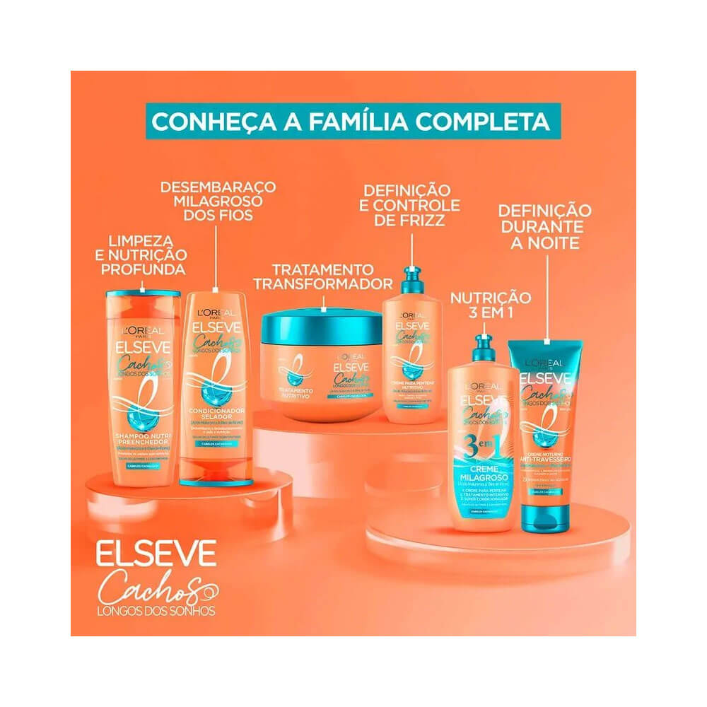 Linha completa Elseve Cachos Longos dos Sonhos com produtos para limpeza, nutrição e definição