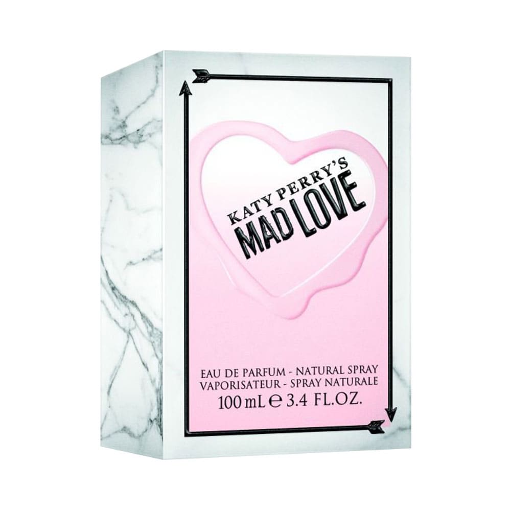 Caixa marmorizada e frasco do perfume Katy Perry Mad Love 100ml