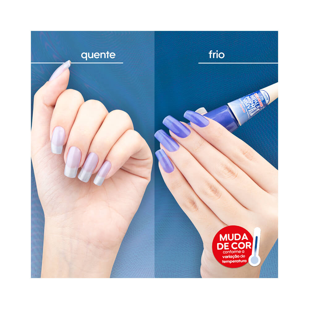 Comparativo quente x frio mostrando a mudança de cor do esmalte Impala Duo Color