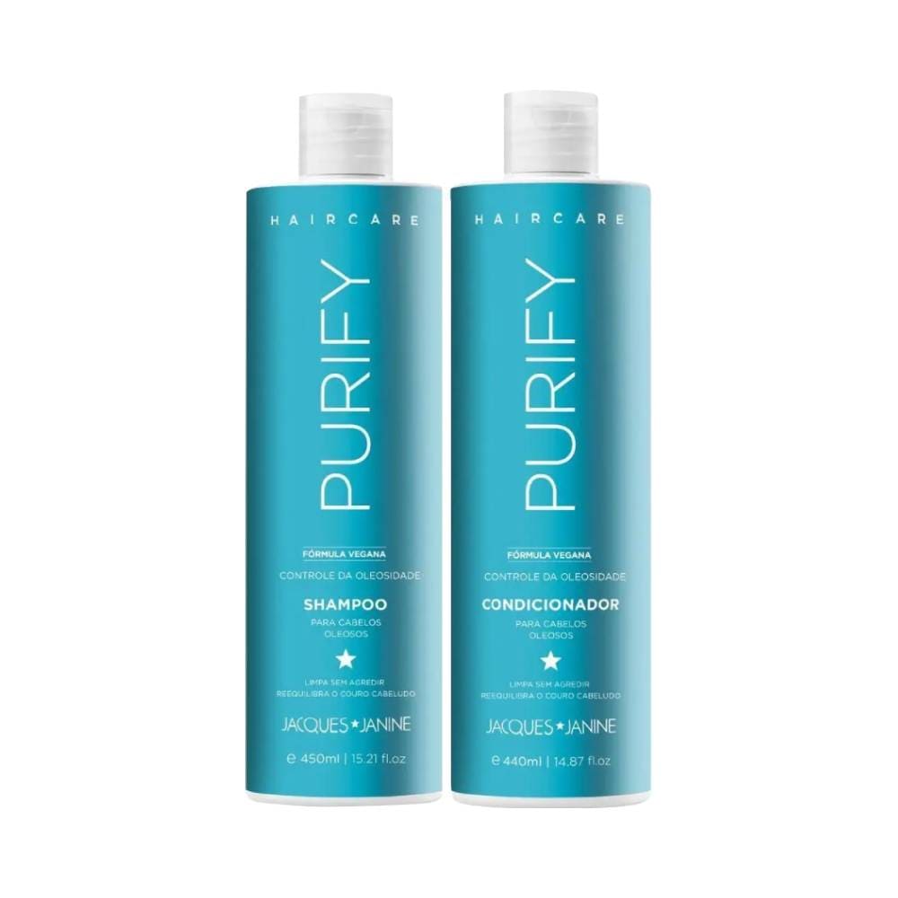 Kit Jacques Janine Purify shampoo 450ml e condicionador 440ml - embalagens azul-turquesa