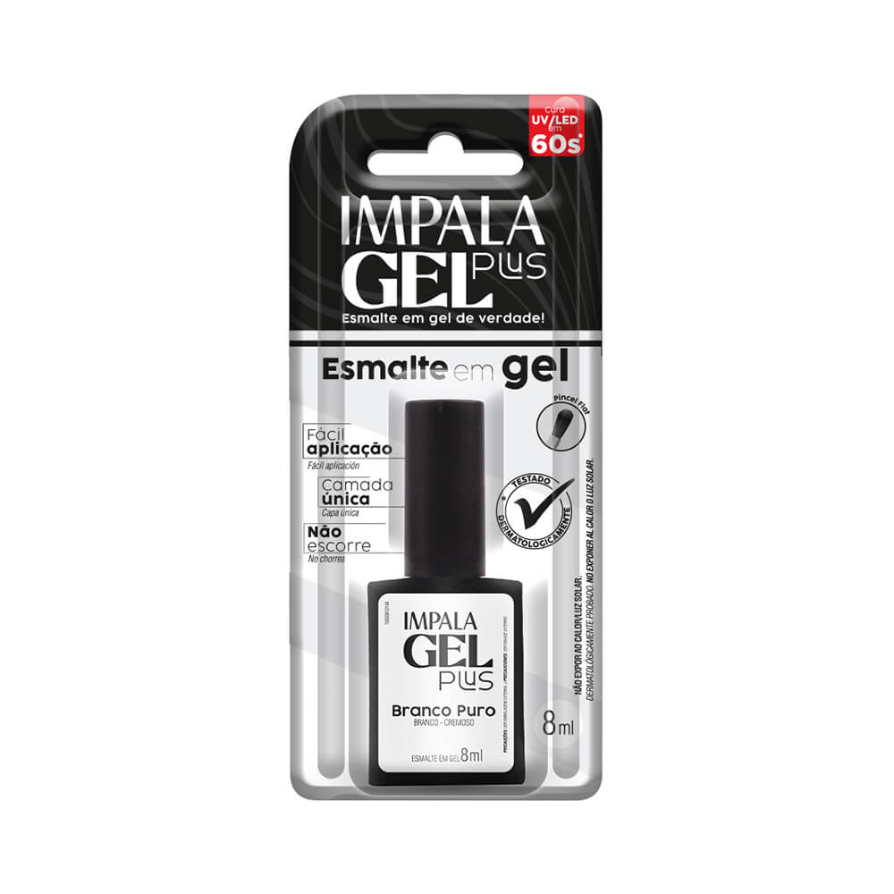 Embalagem blister do Esmalte Impala Gel Plus Branco Puro 8 ml