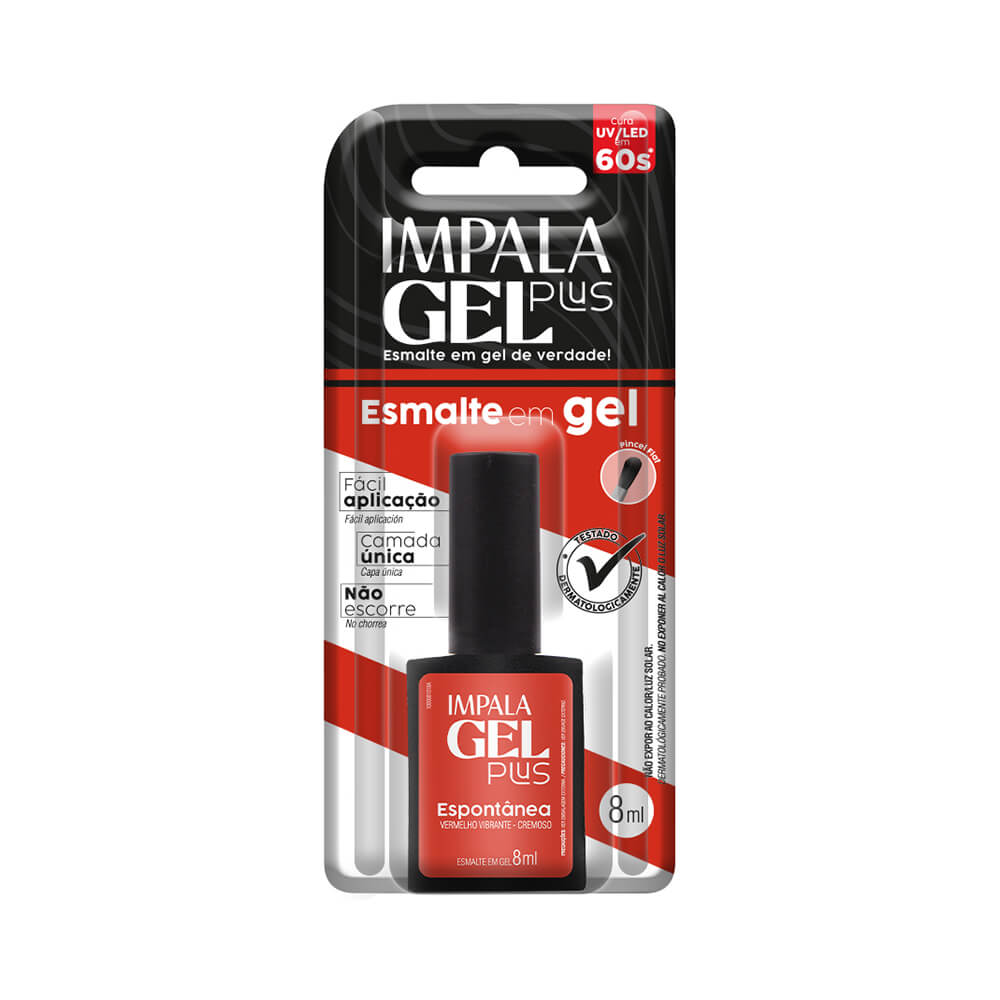 Embalagem blister do Esmalte Impala Gel Plus Espontânea com informações técnicas