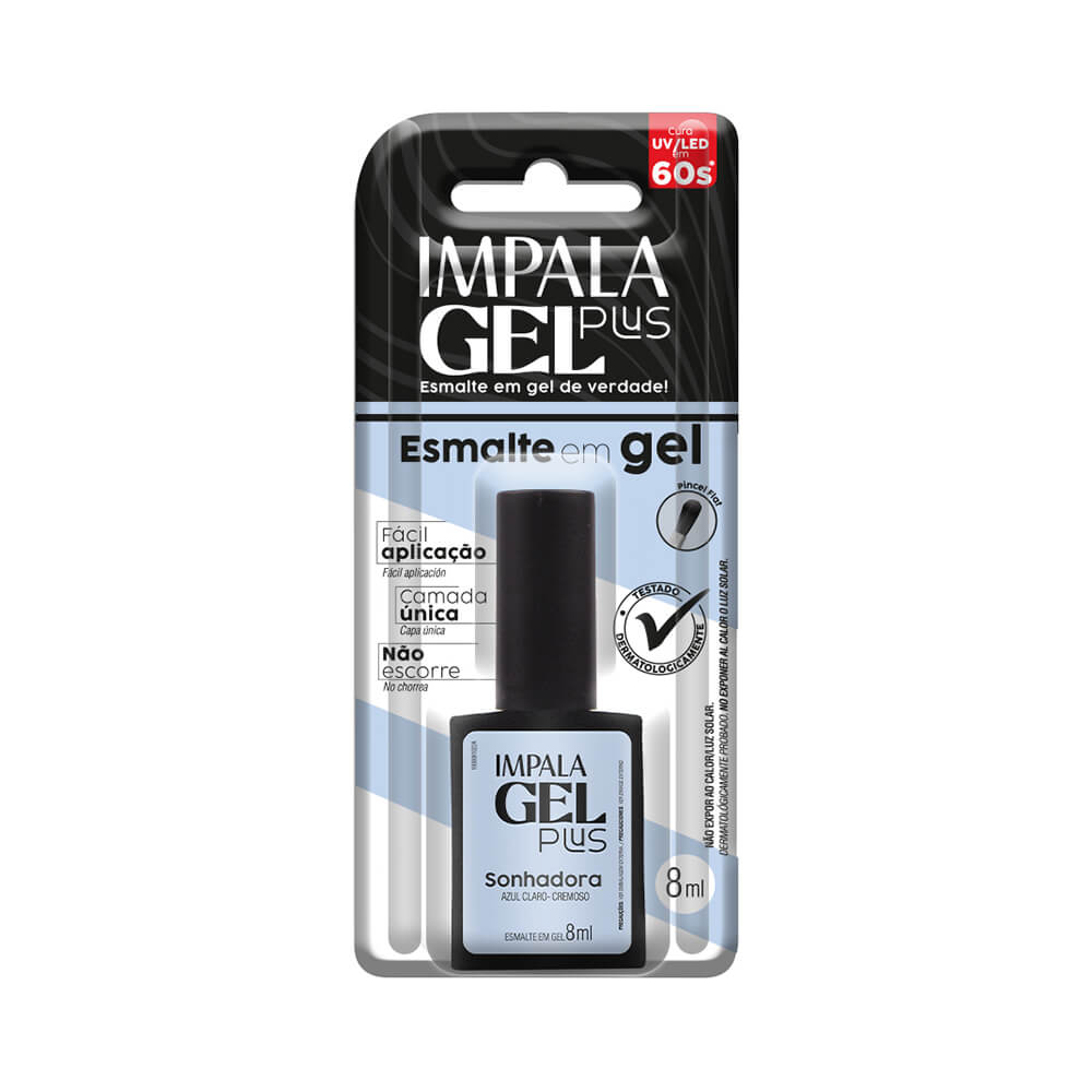 Embalagem do Esmalte Impala Gel Plus Sonhadora com informações técnicas