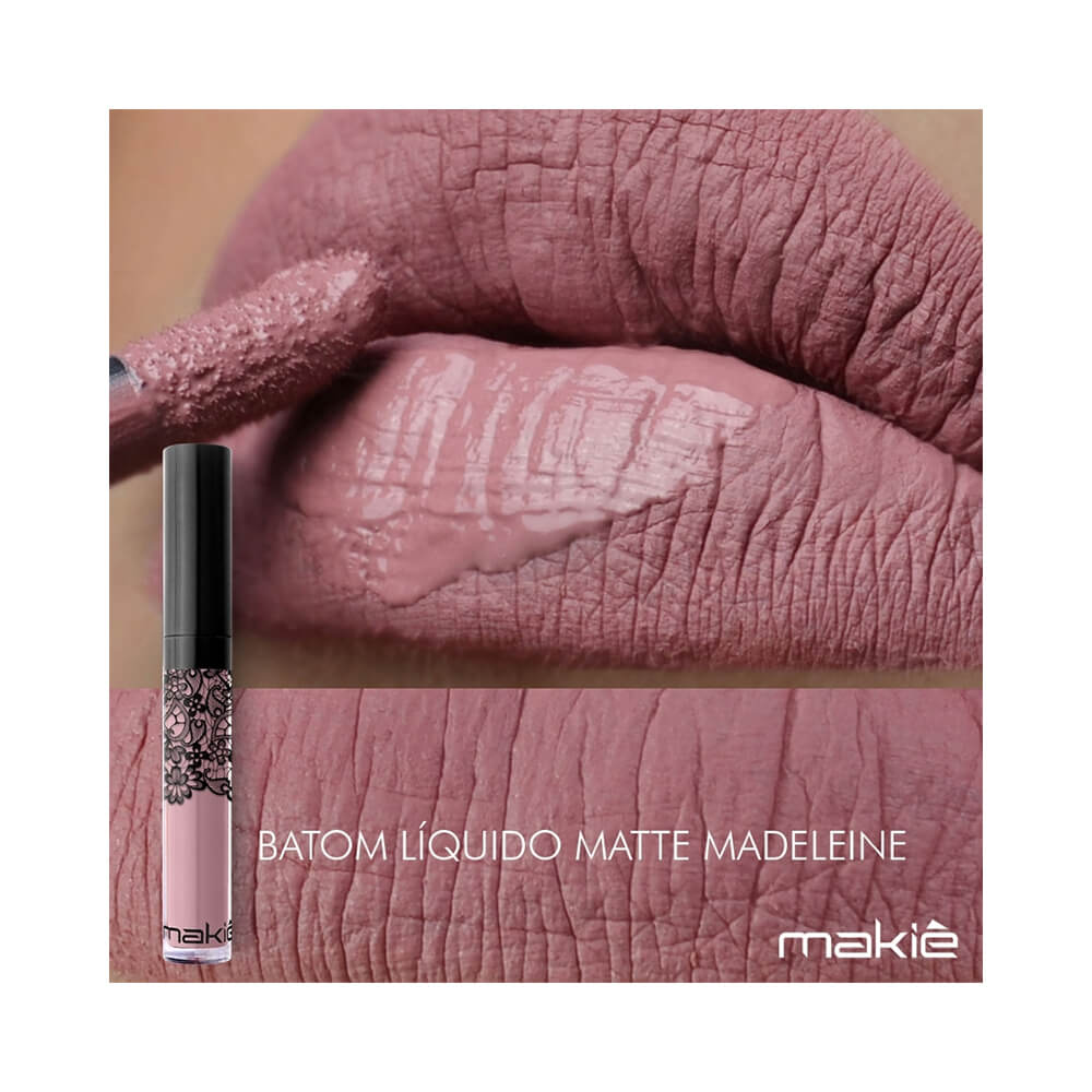 Close dos lábios com Batom Makiê Madeleine mostrando acabamento matte