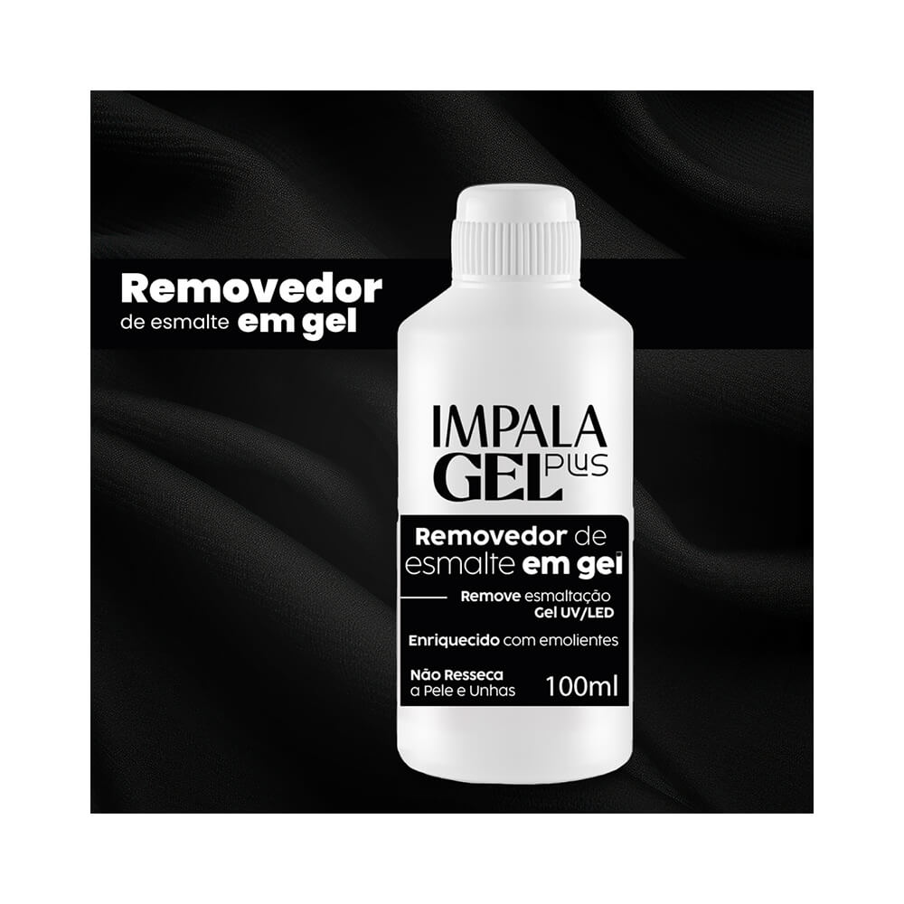 Removedor de Esmalte Impala Gel Plus 100ml em destaque sobre fundo branco.