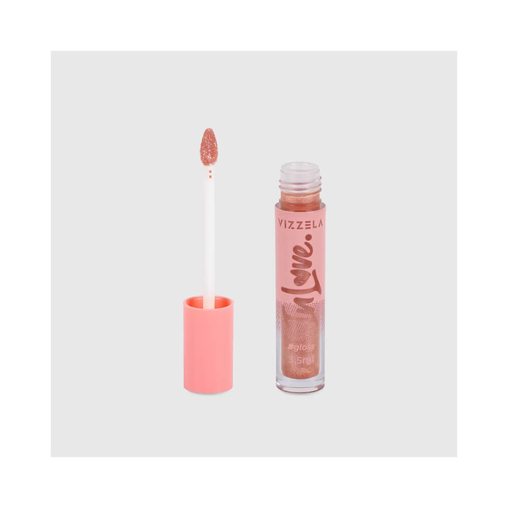 Gloss Vizzela In Love! aberto mostrando aplicador e produto brilhante