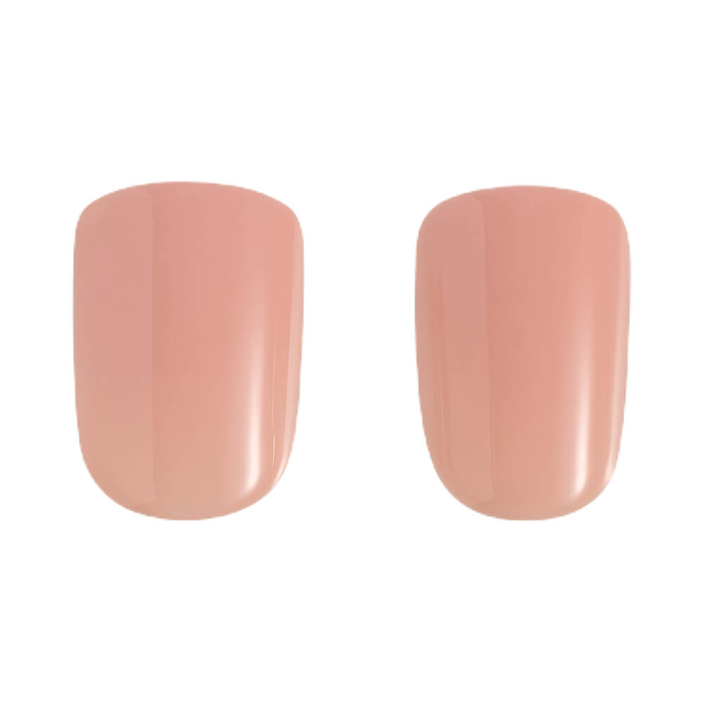 Close das unhas autocolantes Summer Love mostrando cor nude rosado e brilho gel