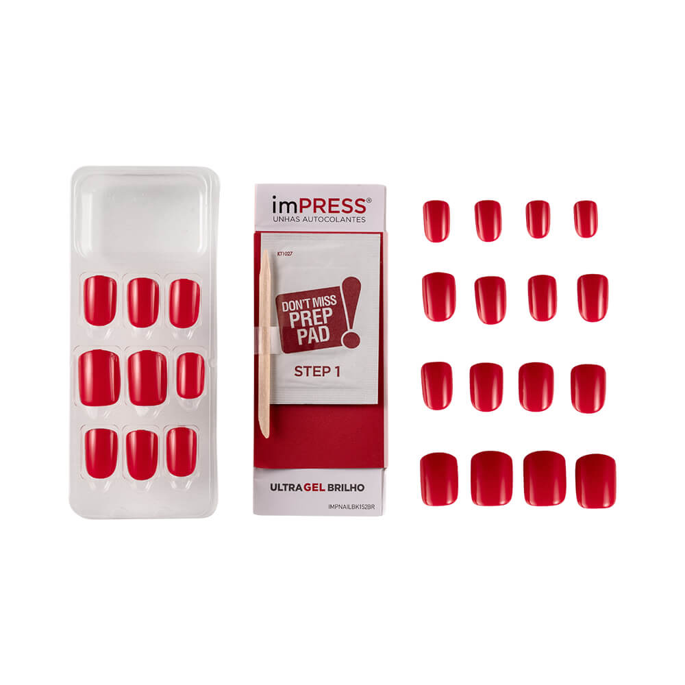 Bandeja com unhas postiças Kiss New York Impress e acessórios inclusos