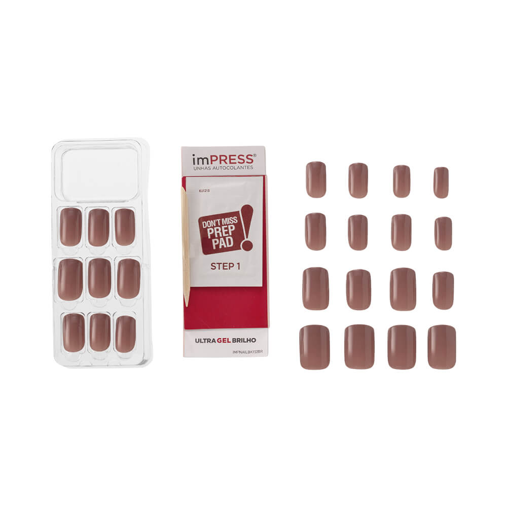 Conteúdo do kit Unhas Postiças First Kiss imPRESS com acessórios