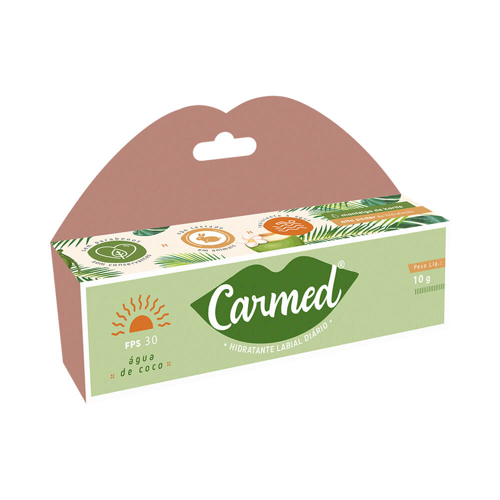 Embalagem individual do protetor labial Carmed Água de Coco 10g