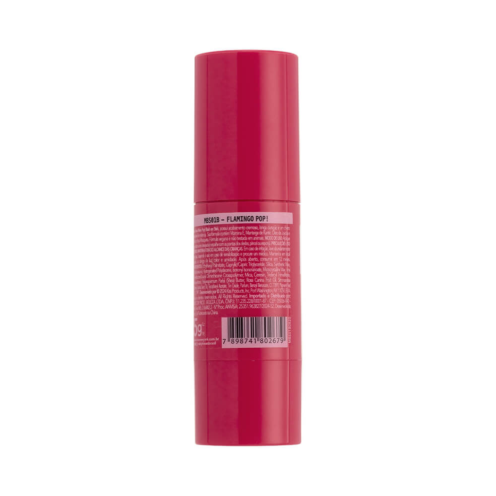 Verso da embalagem do blush em stick Ruby Kisses mostrando informações técnicas e ingredientes