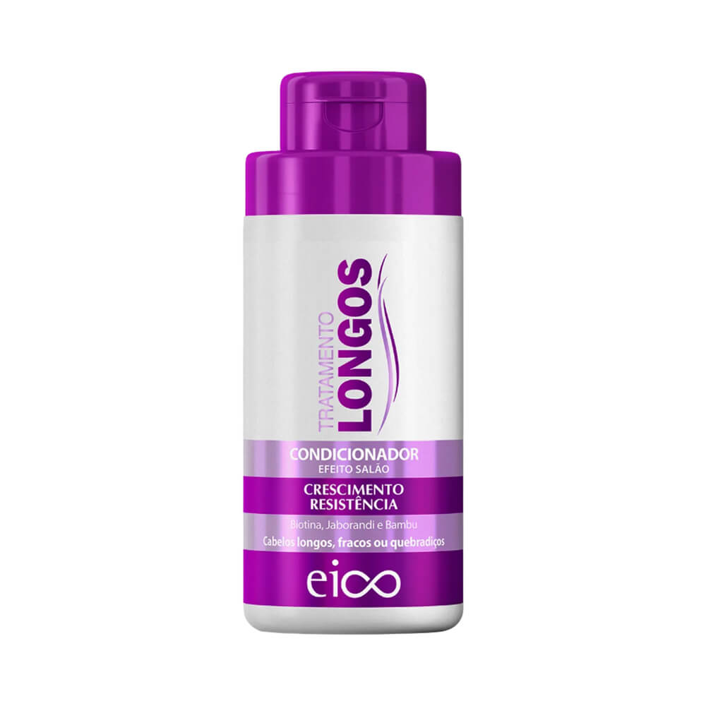 Condicionador Eico Cabelos Longos 450ml - frasco branco com tampa roxa e rótulo roxo