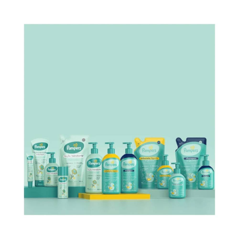 Produtos Pampers com destaque para a loção hidratante Girassol 400ml