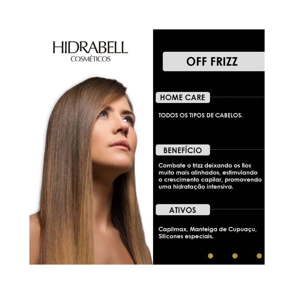 Imagem promocional com modelo e produto Sérum Hidrabell Off Frizz